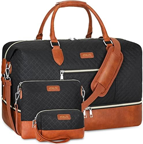 Weekender Bag for Women, Travel Duffel Bag Carry On Overnight Bag with Shoe Compartment Large Nylon Travel Weekend Tote Bag