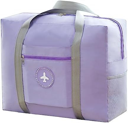 Travel Tote Bag,For Spirit Airlines Personal Item Bag 18x14x8 Foldable Travel Duffel Bag Tote Lightweight Weekender Overnight Carry on Luggage Bag for Women and Men (D-Purple-With lining,side pockets)